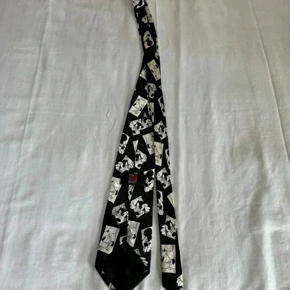 Vintage Disney Mickey Mouse Tie Mickey Unlimited Goofy Donald Duck Silk Black - Picture 4 of 6